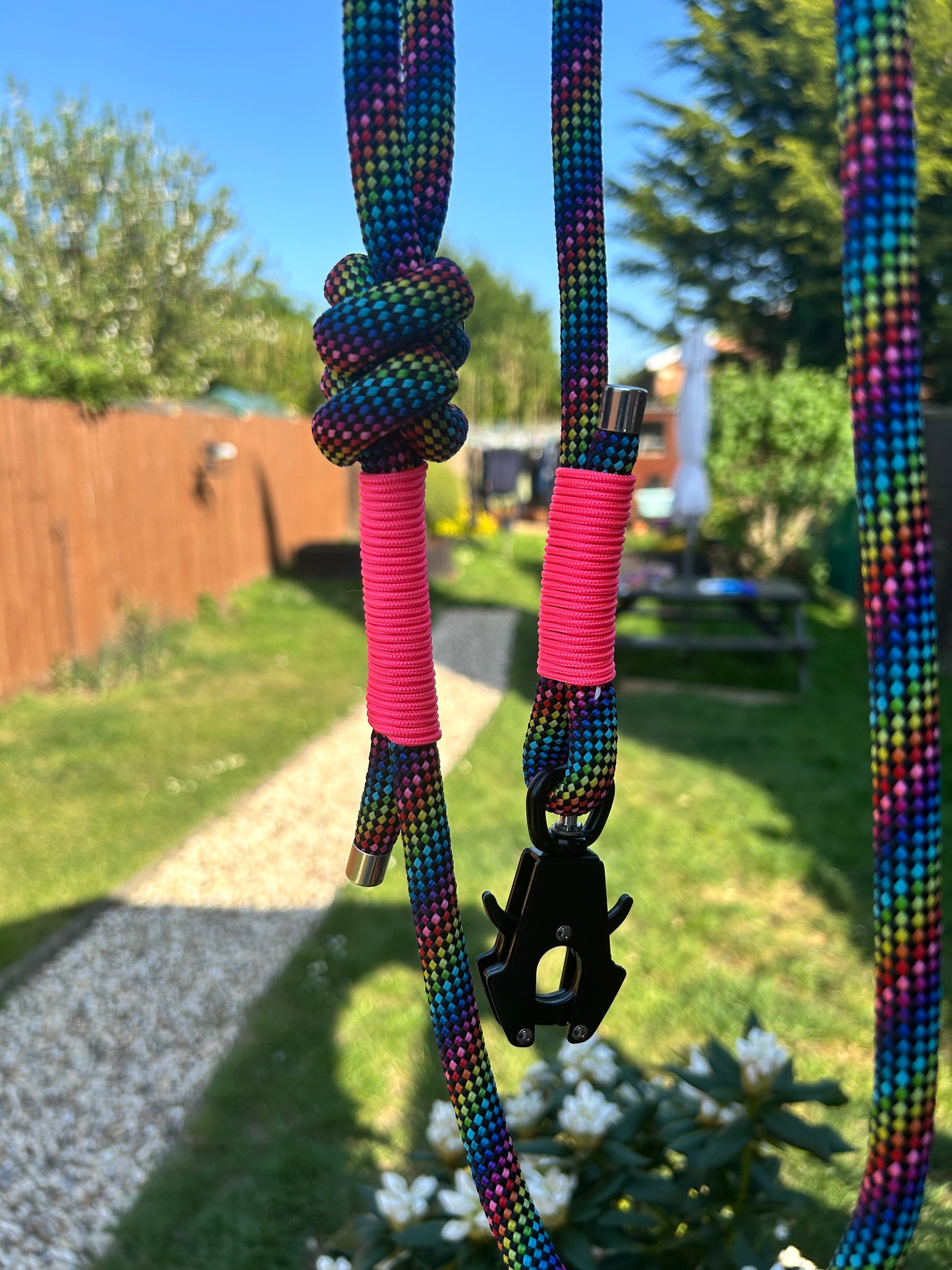 Rainbow rope dog lead with quick release clip